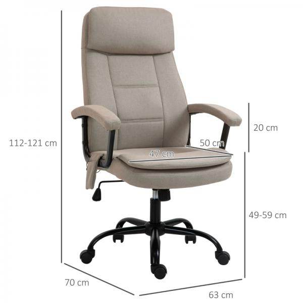Bürostuhl höhenverstellbarer mit Massagefunktion, ergonomischer Drehstuhl Leinen-Gefühl Beige