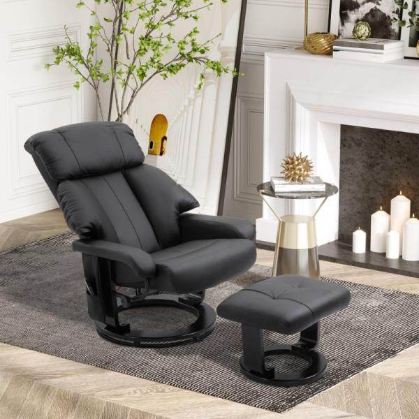Relaxliege mit Liegefunktion Fernsehsessel mit Hocker Massage Schwarz