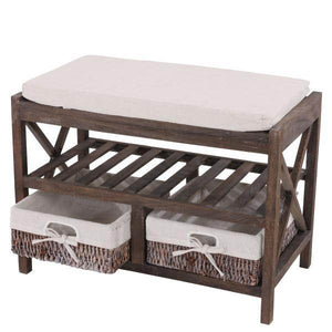 Schuhregal Sitzbank Schuhablage, Shabby-Look Vintage 45x65x34cm braun