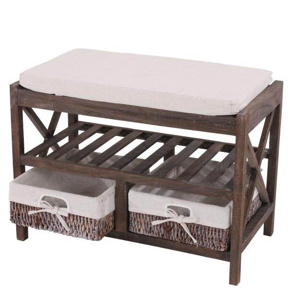 Schuhregal Sitzbank Schuhablage, Shabby-Look Vintage 45x65x34cm braun