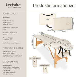 Set lettino da massaggio Freddi a 2 zone con imbottitura da 5 cm, ruote e struttura in legno beige