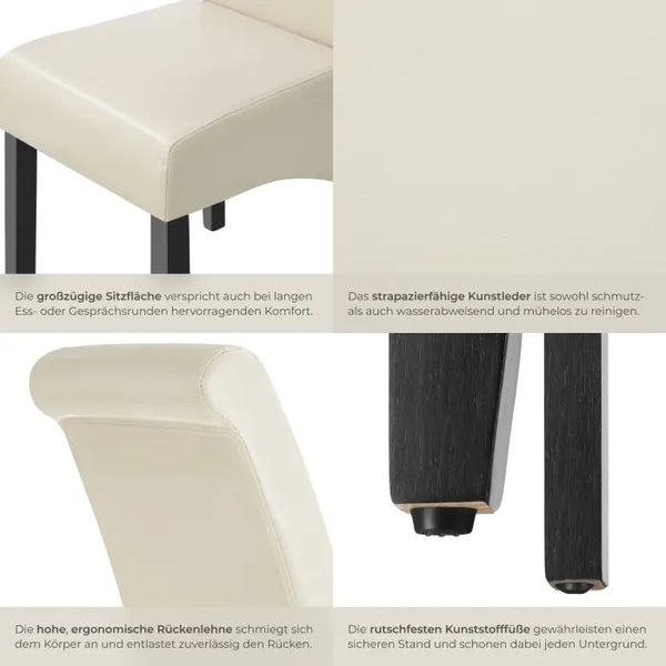 Esszimmerstuhl Massivholz Kunstleder creme 6er Set