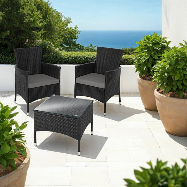 Rattan Gartenset Luzern 2+1 schwarz