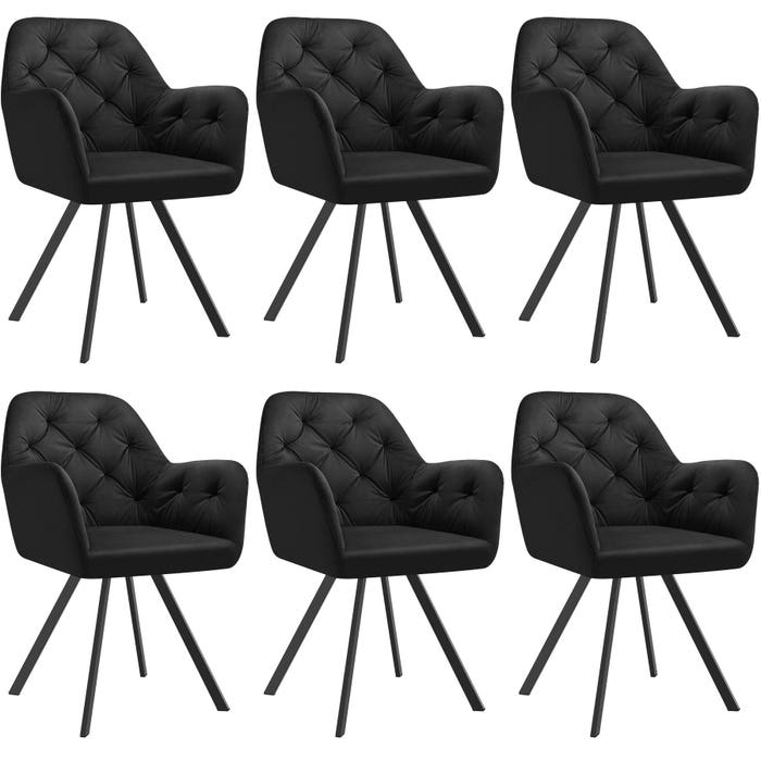 Fauteuil pivotant en velours Lucia noir, lot de 6