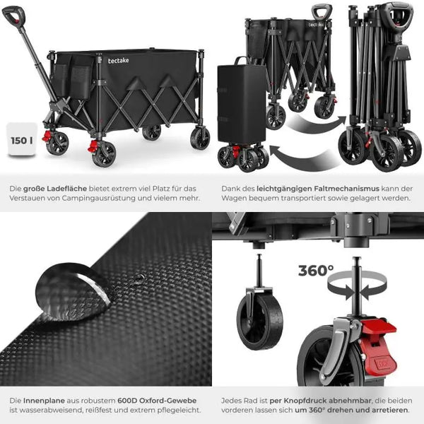 Bollerwagen RollRider faltbar mit Teleskopgriff 150 L schwarz