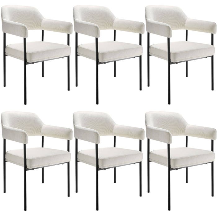 Fauteuil Doé, tissu tissé, blanc cassé/noir, lot de 6
