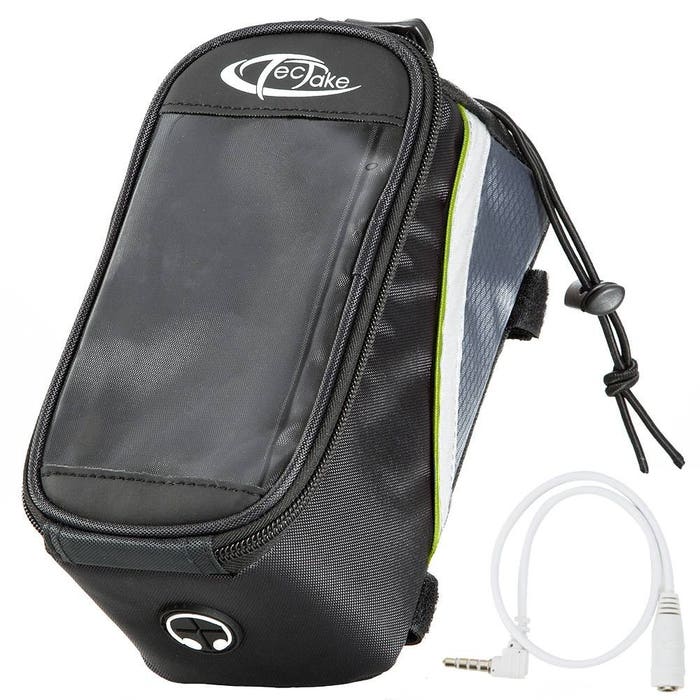 Borsa da bicicletta con attacco al telaio per smartphone, nero/grigio/verde, 20,5 x 10 x 10,5 cm