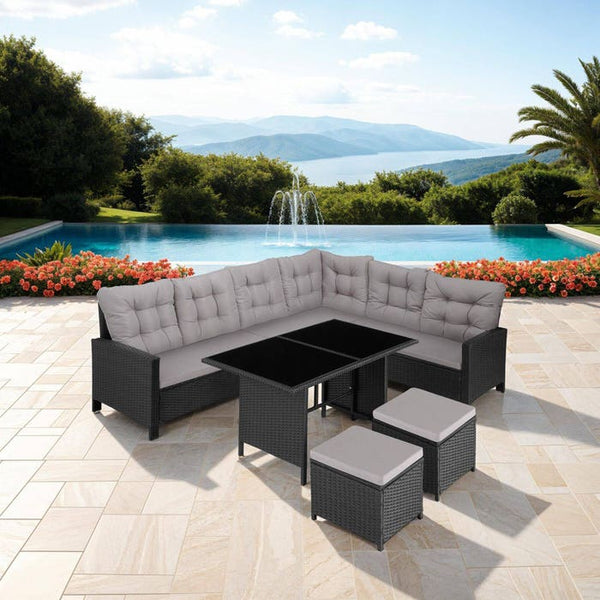 Rattan Lounge Barletta - schwarz/grau
