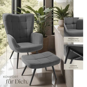 Sessel Hygge mit Hocker Feincord anthrazit/schwarz