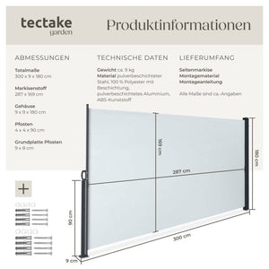 Seitenmarkise grau 300 x 180 cm