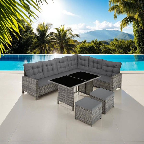 Rattan Lounge Barletta grau-meliert/grau