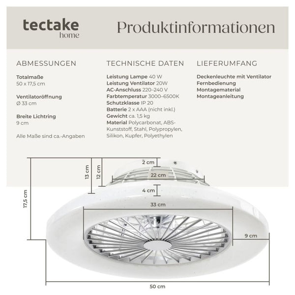 LED Deckenleuchte Storm mit Ventilator dimmbar weiss