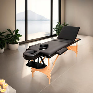 3 Zonen Massageliege mit Polsterung, schwarz