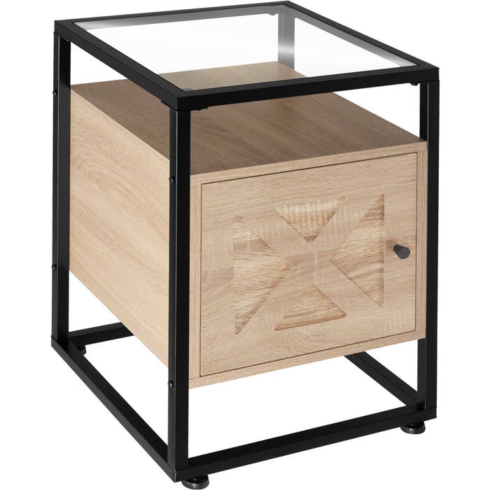 Comodino Kidderminster, 40x43x60,5 cm, stile industriale, legno chiaro, rovere Sonoma
