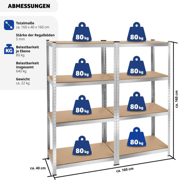 Schwerlastregal 160 x 160 x 40 cm, 640 kg