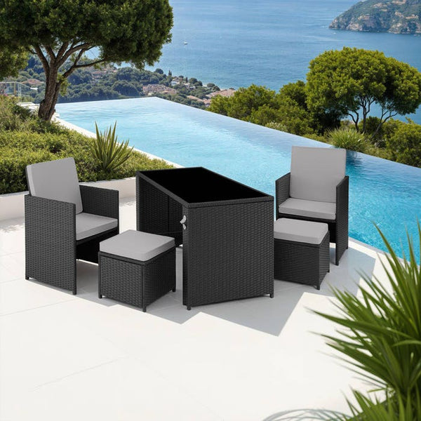 Rattan Sitzgruppe Palermo schwarz/grau