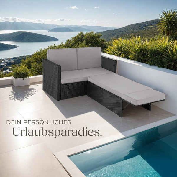 Rattan Lounge Korfu schwarz/grau