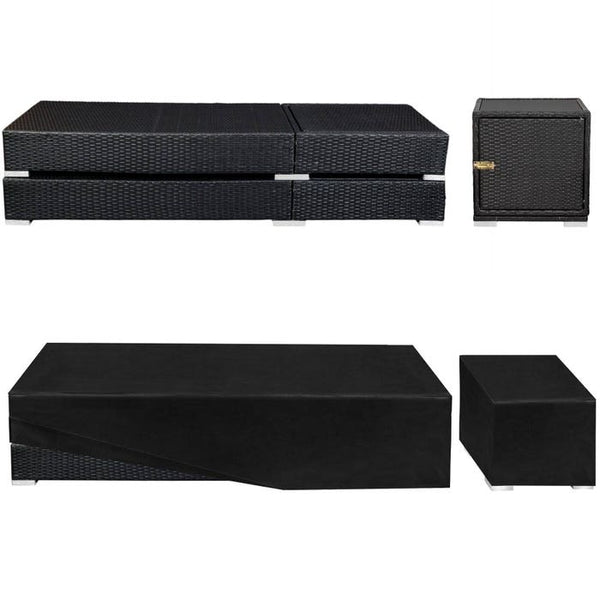 2er Set Aluminium Rattan Sonnenliegen schwarz