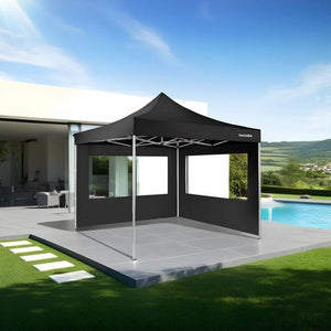 Faltbarer Pavillon 3x3m mit 2 Seitenteilen, schwarz