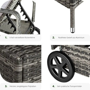 Sonnenliege Cassis Aluminium Rattan grau