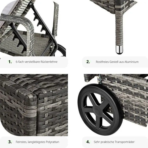 Sonnenliege Cassis Aluminium Rattan grau