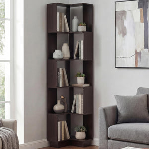 Eck-Bücherregal Eckregal Standregal Wohnregal 5 Ebenen 175x40x40cm Walnuss-Optik