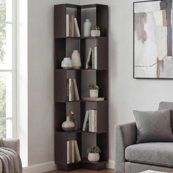 Eck-Bücherregal Eckregal Standregal Wohnregal 5 Ebenen 175x40x40cm Walnuss-Optik