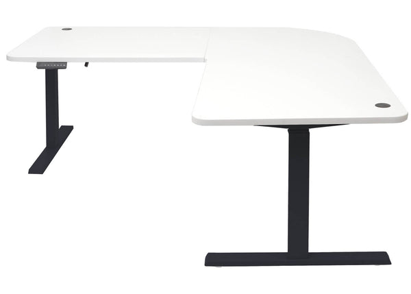 Stehpult Eck-Schreibtisch elektrisch höhenverstellbar mit Memory Weiss-schwarz