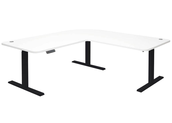 Stehpult Eck-Schreibtisch elektrisch höhenverstellbar mit Memory Weiss-schwarz