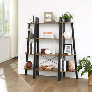 Eckregal Standregal 4 Ebenen Industriestil Holz Braun Schwarz