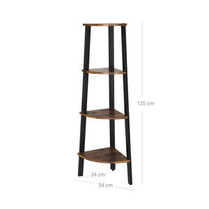 Eckregal Standregal 4 Ebenen Industriestil Holz Braun Schwarz