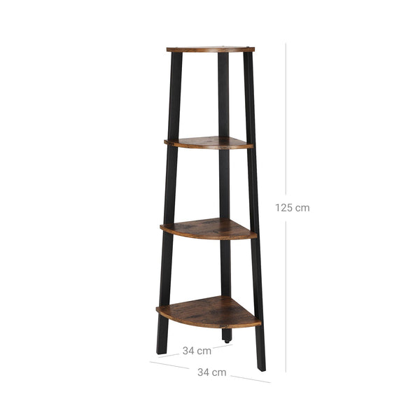 Eckregal Standregal 4 Ebenen Industriestil Holz Braun Schwarz