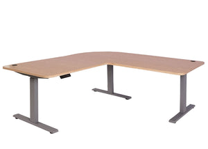 Elektrisch höhenverstellbarer Eckschreibtisch 178x178cm, hellbraun/grau