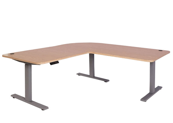 Elektrisch höhenverstellbarer Eckschreibtisch 178x178cm, hellbraun/grau