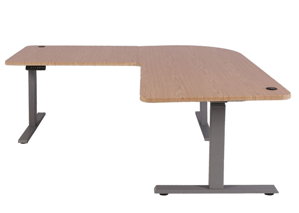 Elektrisch höhenverstellbarer Eckschreibtisch 178x178cm, hellbraun/grau