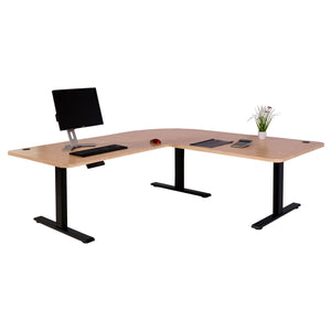 Elektrisch höhenverstellbarer Eckschreibtisch 178x178cm, hellbraun-schwarz