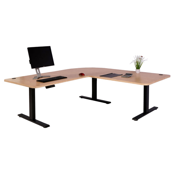 Elektrisch höhenverstellbarer Eckschreibtisch 178x178cm, hellbraun-schwarz