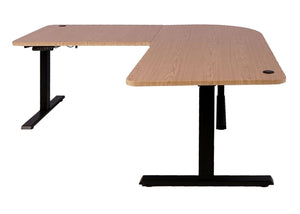 Elektrisch höhenverstellbarer Eckschreibtisch 178x178cm, hellbraun-schwarz