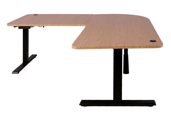 Elektrisch höhenverstellbarer Eckschreibtisch 178x178cm, hellbraun-schwarz