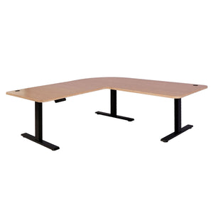 Elektrisch höhenverstellbarer Eckschreibtisch 178x178cm, hellbraun-schwarz