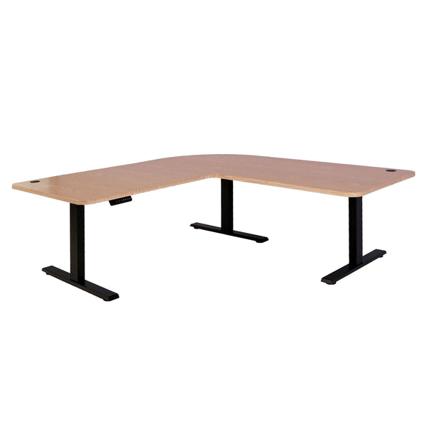 Elektrisch höhenverstellbarer Eckschreibtisch 178x178cm, hellbraun-schwarz