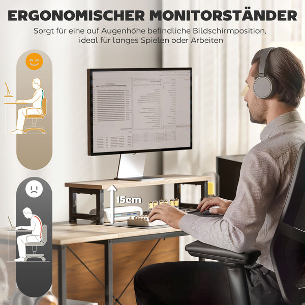 Eckschreibtisch mit Regal Monitoraufsatz und Stauraum natur