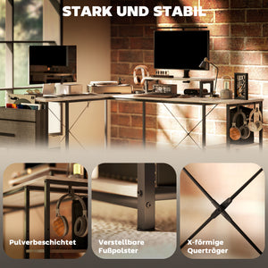 Eckschreibtisch mit Regal Monitoraufsatz und Stauraum natur