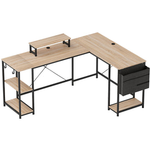 Eckschreibtisch mit Regal Monitoraufsatz und Stauraum natur