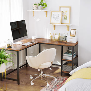 Eckschreibtisch Schreibtisch L-Form Regale Büro Holz Braun Schwarz