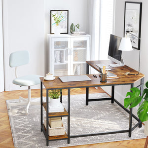 Eckschreibtisch Schreibtisch L-Form Regale Büro Holz Braun Schwarz