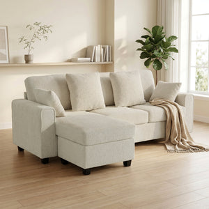 Ecksofa 3-Sitzer mit Chaiselongue Samtoptik beige