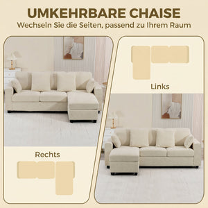 Ecksofa 3-Sitzer mit Chaiselongue Samtoptik beige