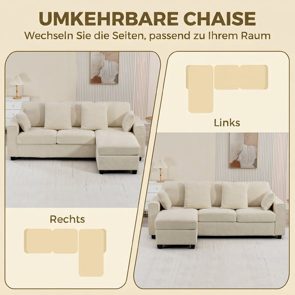 Ecksofa 3-Sitzer mit Chaiselongue Samtoptik beige
