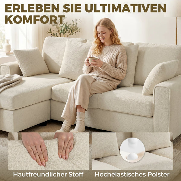 Ecksofa 3-Sitzer mit Chaiselongue Samtoptik beige